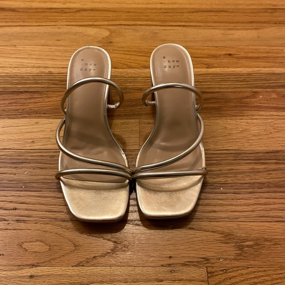 Gold Block Heel Strappy Sandal - Picture 2 of 5